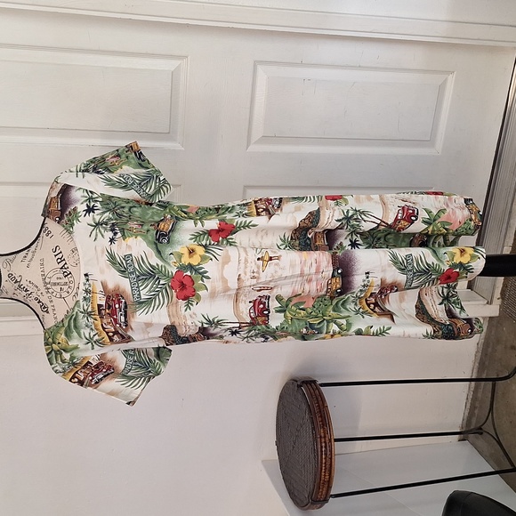 Bishop Street Hawaiian Dress palm trees car show Women Sz XL - Picture 1 of 9